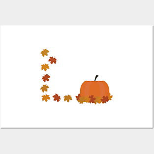 Pumpkin and fall leaves Posters and Art